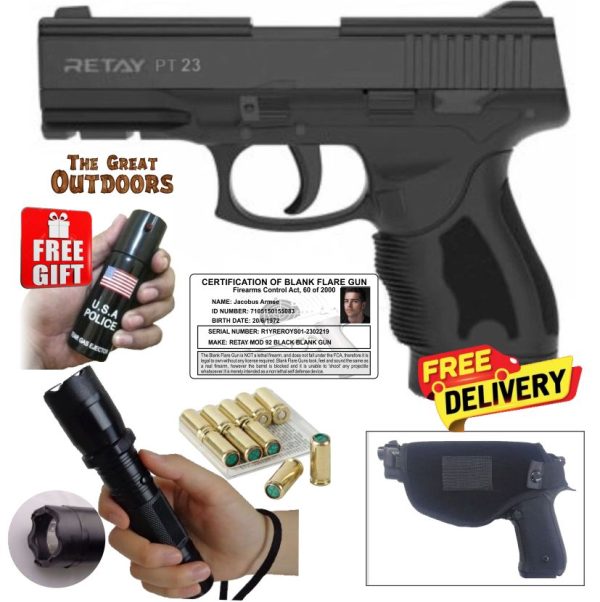 Retay PT23 Blank Gun with 10 Blank Rounds, Holster and Taser/Torch