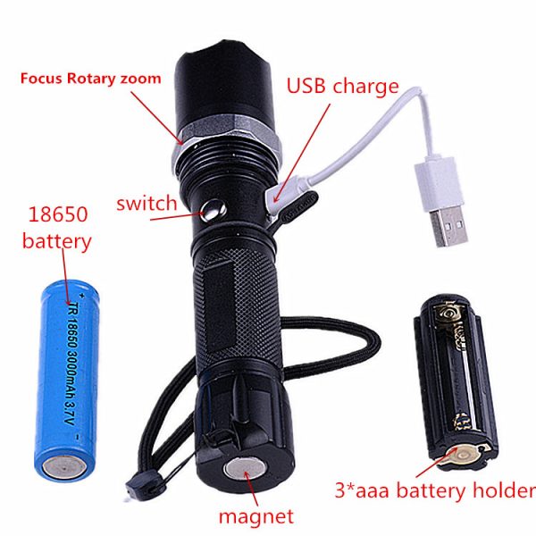 Rechargeable LED Waterproof Security Torch with Zoom - Image 2