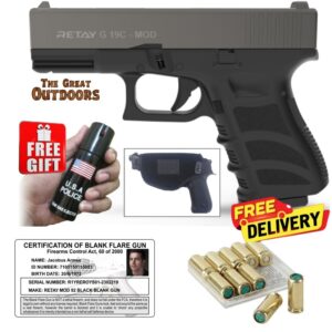 Kuzey GN19 Black and Grey Self Defense Pepper Blank Gun with 50 Blank Rounds and Holster