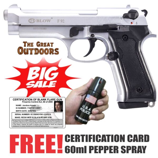 BIG SALE! Blow F92 Shiny Silver Beretta Blank Gun