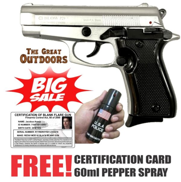 BIG SALE! Blow P29 Shiny Silver Mini Beretta Blank Gun