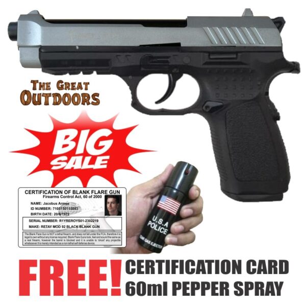 BIG SALE! Kuzey F92 Black and Grey Self Defense Pepper Blank Gun