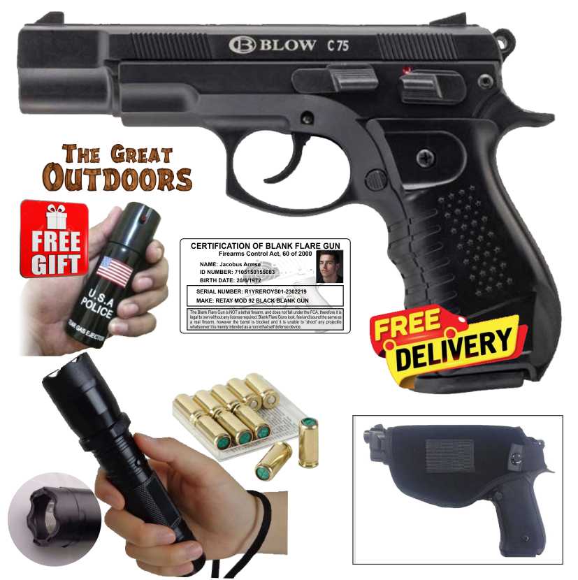 Blow C75 Blank Gun with 10 Blank Rounds, Holster and Taser/Torch