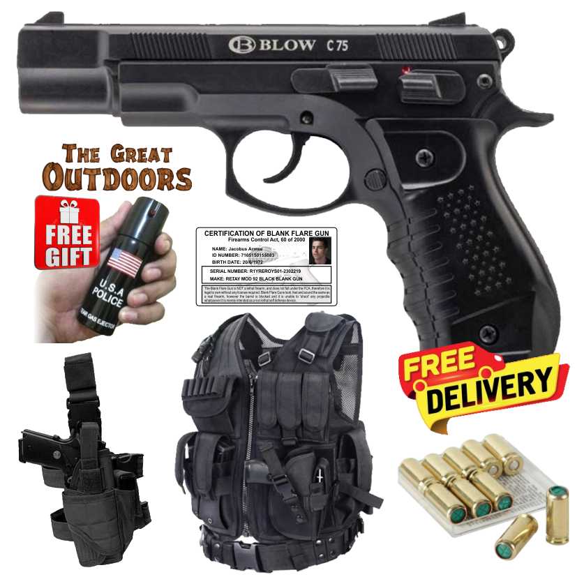 Blow C75 Blank Gun with 10 Blanks, Leg Holster and Tactical Vest