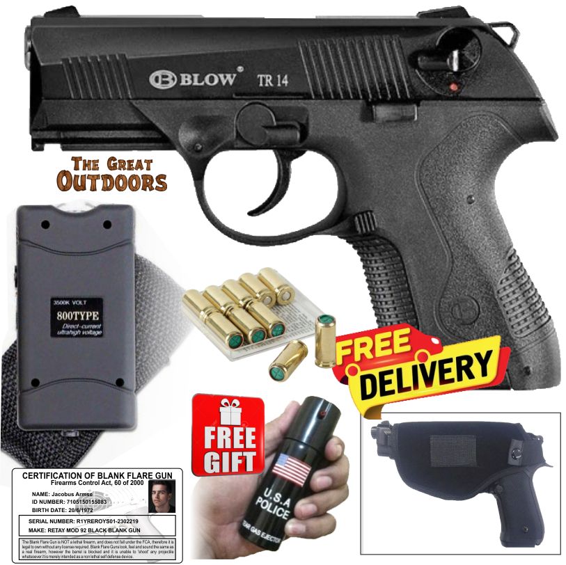 Blow TR14 Blank Gun with 10 Blank Rounds, Holster and 3,8 Mil Volts Stun Gun